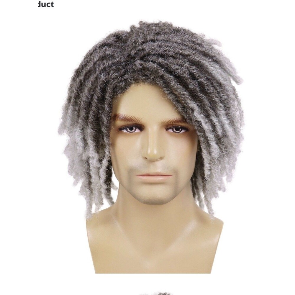 GNIMEGIL Mens Short twist Dreadlock Wig Grey  Mixed Braided Synthetic W